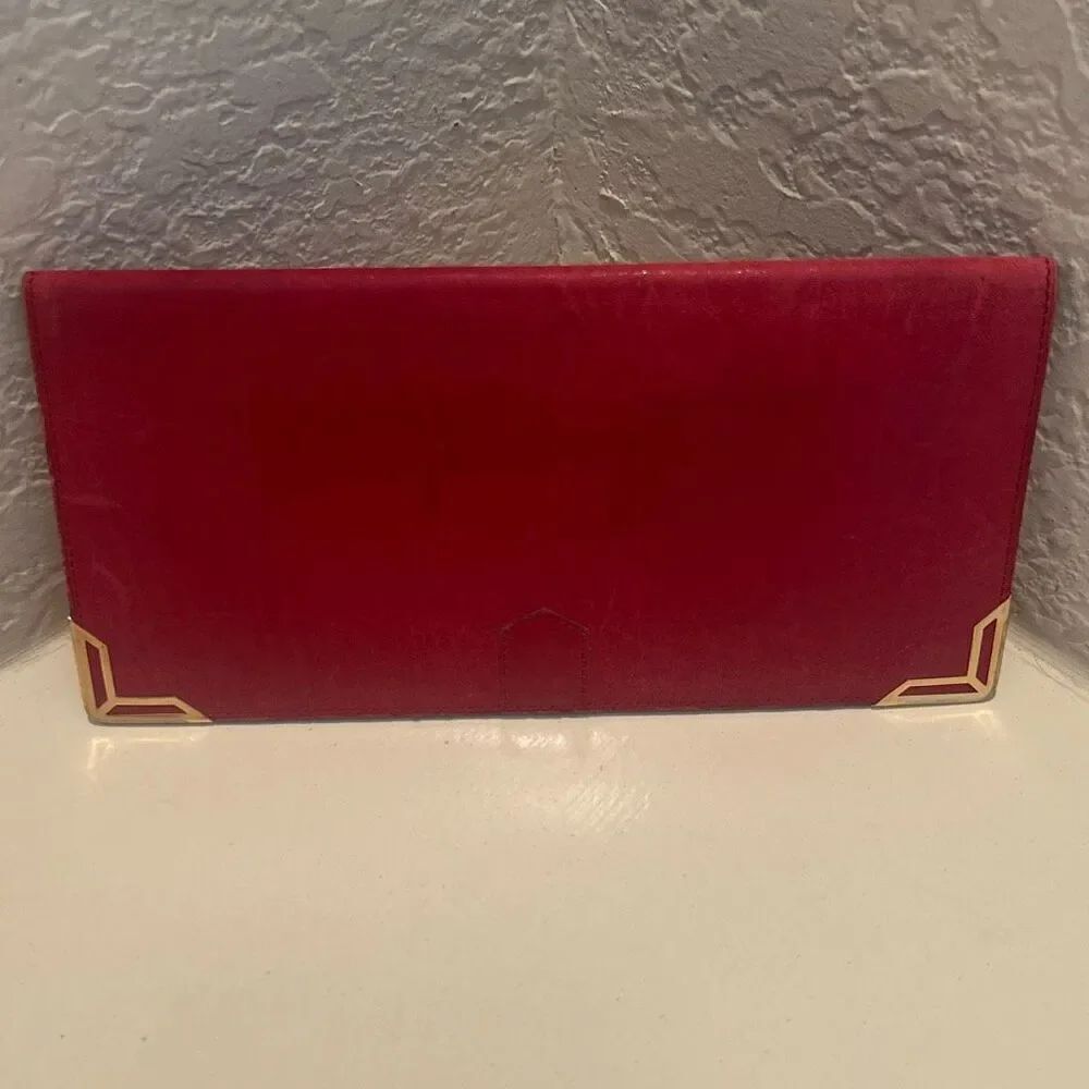 Vintage YSL Bifold Long Wallet Red Leather Gold Accent Sleek Iconic Bold Luxury